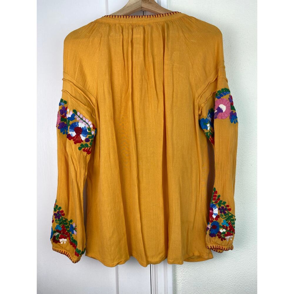 Sundance Women's Size S Orange Colorful Floral Embroidered Pleated Tunic Top‎ * - Picture 4 of 6